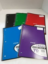 Top/Flight 5 1-Subject Wide Rule Spiral Notebooks 70 Sheets W/3 Hole Punch NEW
