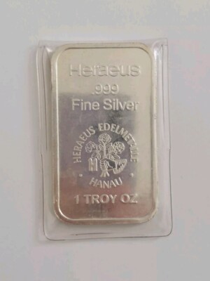 Vintage Heraeus 1 oz .999 Fine Silver Bar - Edelmetalle Hanau
