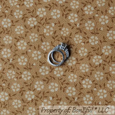 BonEful Fabric FQ Cotton Quilt Brown Tan White Flower Calico Small Little Dot US