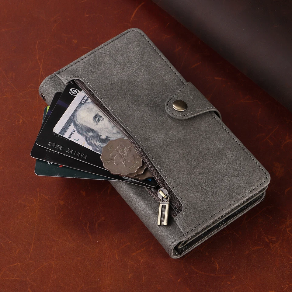 For iPhone 17 11 12 13 Pro 14 XR 7 8 SE Zip Wallet Case Leather Flip Phone Cover - Image 3 of 4