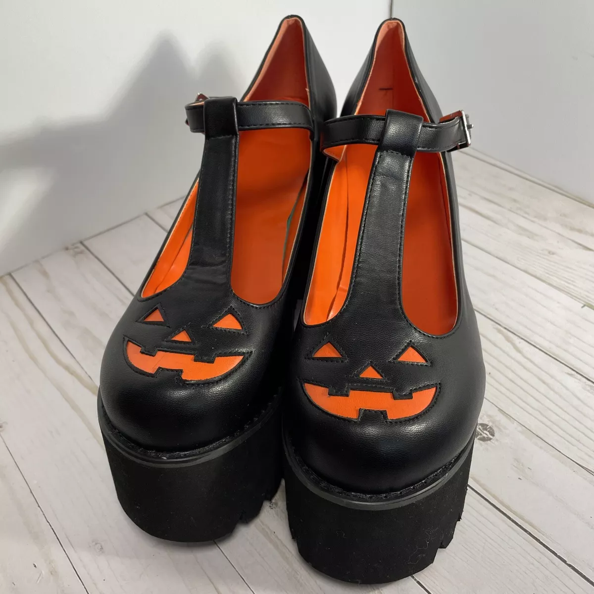 HOT TOPIC Size 11 T Strap Mary Janes High Pumpkin NEW eBay