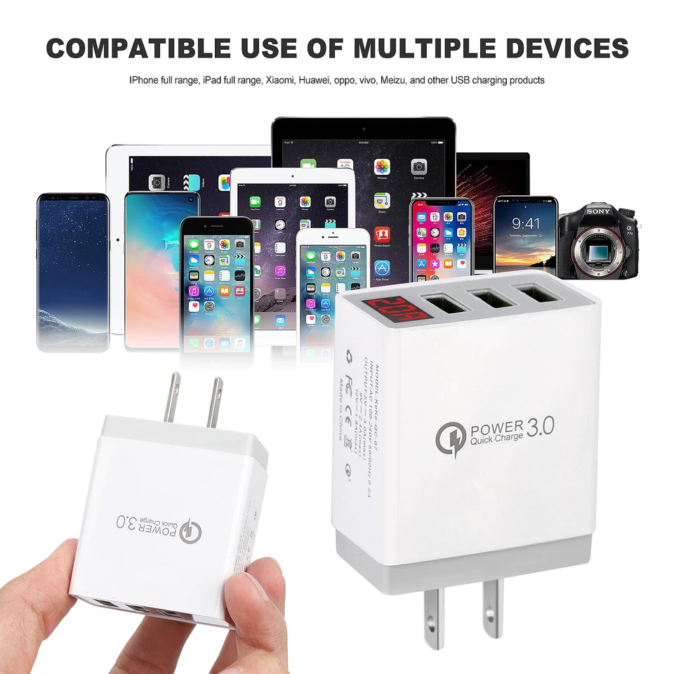 Paquete de 3 puertos cargador de pared rápido bloque teléfono cubo USB para iPhone iPad Samsung EE. UU. Foto 3 de 4