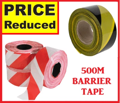 HAZARD WARNING BARRIER TAPE ROLL NON ADHESIVE YELLOW/BLACK RED/WHITE 72MM x500m