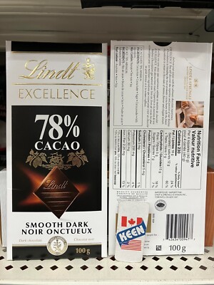 AiWaWa CA, Lindt EXCELLENCE 78% Cacao Dark Chocolate Bar, 100 G