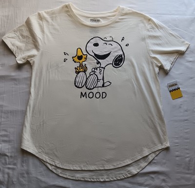 Teen Girls Peanuts Snoopy Woodstock Mood S/S Light Ivory T-shirt Size XXL NWT