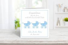Personalised Birth of Baby Boy Triplets Greetings Card  for New Parents
