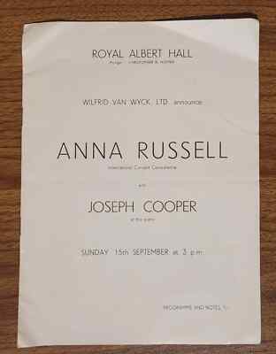 Royal Albert Hall, Vintage Programm - Anna Russell & Joseph Cooper