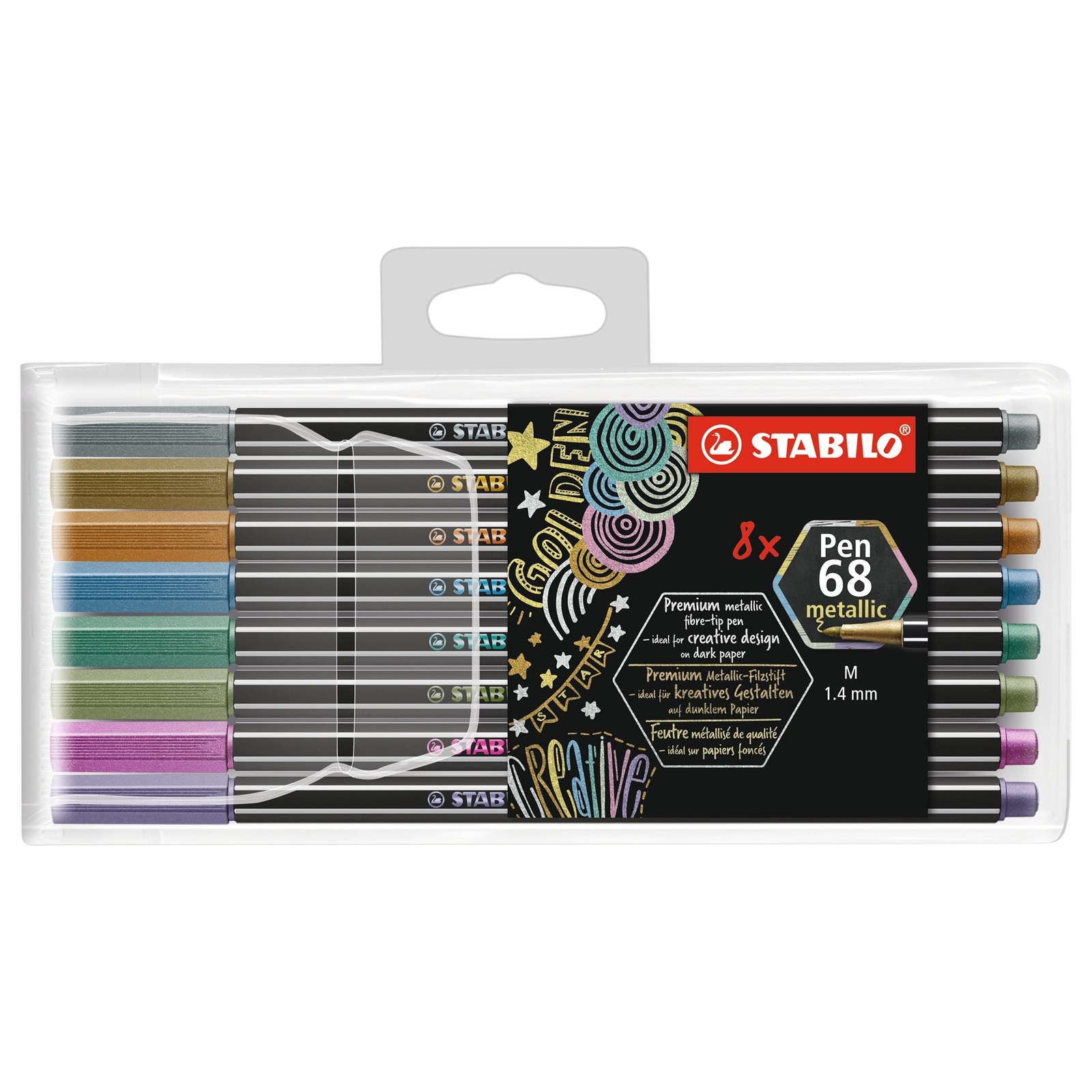 Metallic Premium Felt Tip Pen - STABILO Pen 68 Metallic - Wallet of 8 - Assorted