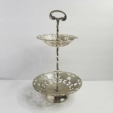 Vintage 2 Tier Pewter Tidbit Server, Serving Dish, Beautiful Design, 13.5" Tall