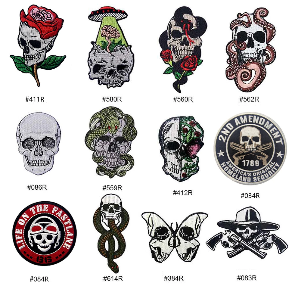 Embroidered Iron Sew On Patches Appliques Badge transfers Skeletons Skull Series - Image 2 of 3