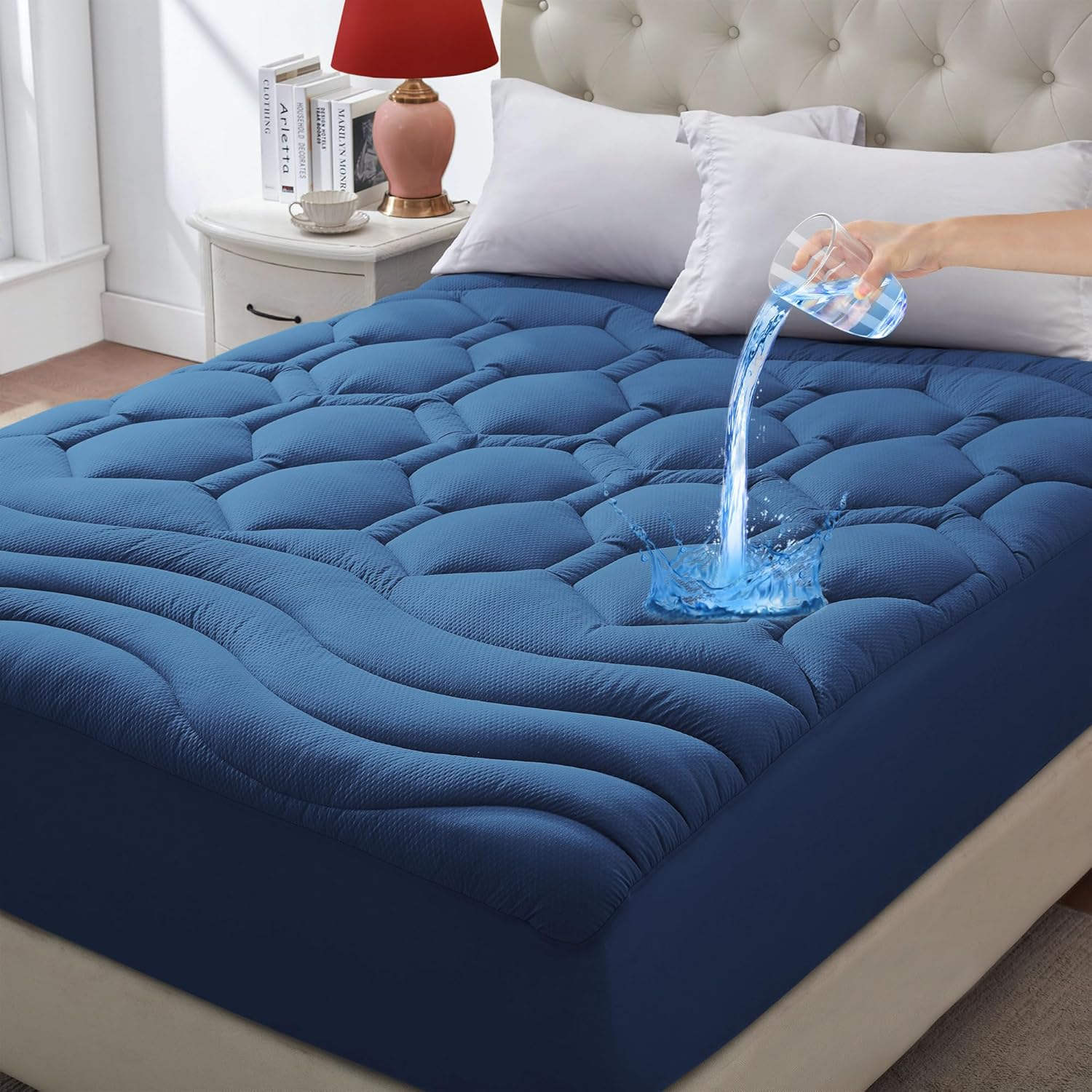 Full Size Mattress Topper Waterproof, Quilted Fitted Mattress Pad for Double Bed