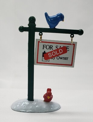 Dept 56 Realty Sign For Sale / Sold Village Realty w Birds Snow Village Vtg