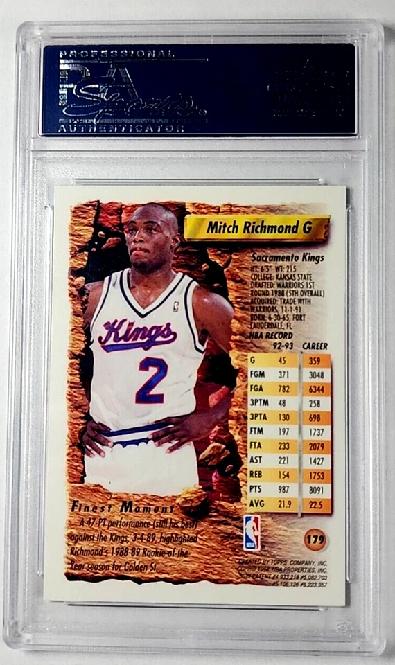 Topps Finest Refractor #179 1993 Mitch Richmond PSA 9 *Solo 3 calificados más altos* Foto 2 de 3