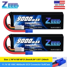 2x Zeee 3S 9000mAh Lipo Battery 11.1V 100C EC5 for RC Car Truck Racing Models