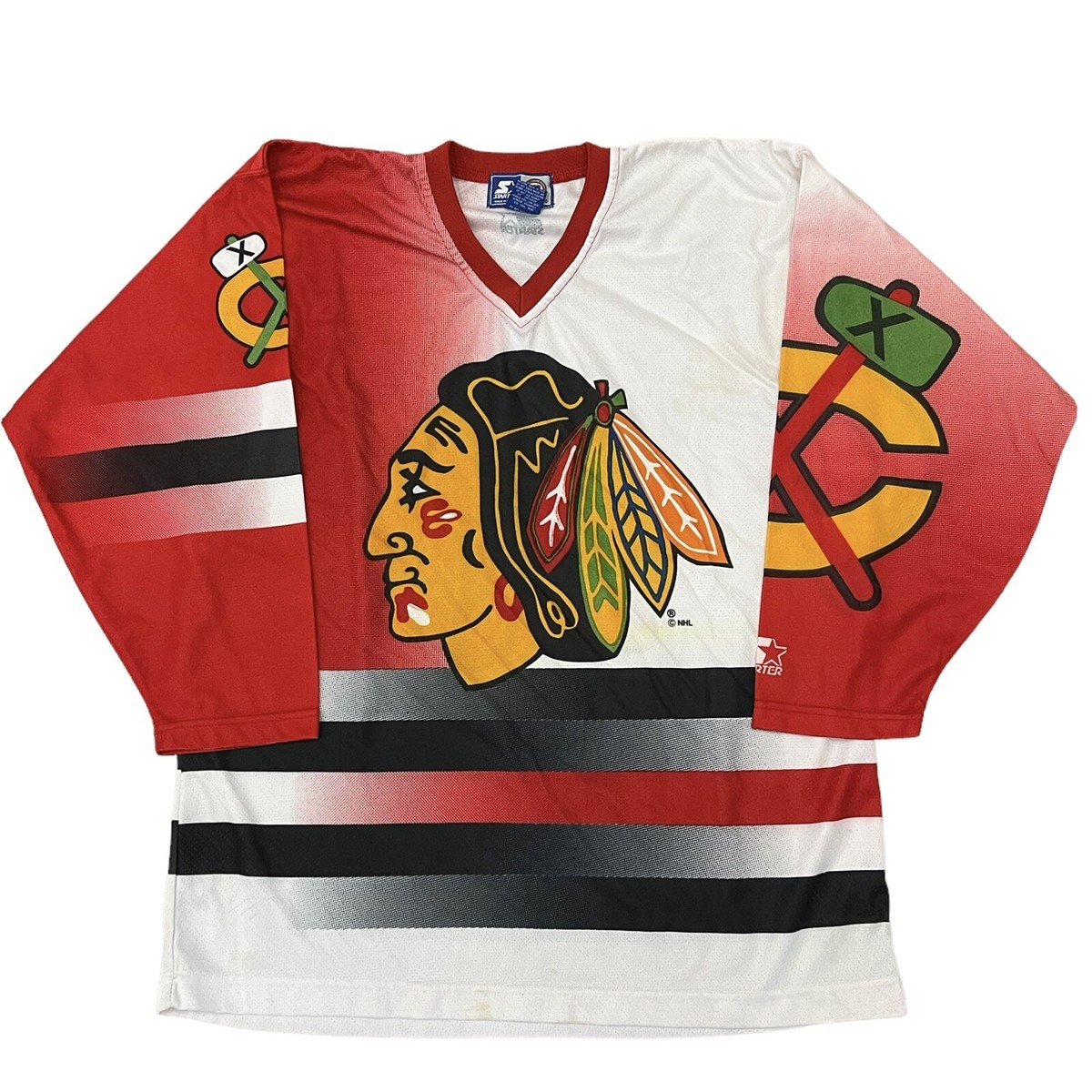 Vintage Chicago Blackhawks Starter All Over Print Big Logo Jersey