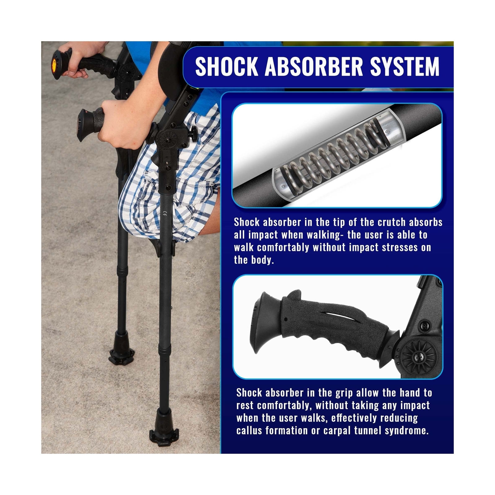 Ergobaum Jr. Forearm Crutches with Shock Absorbers for Users 3'9'' to 5