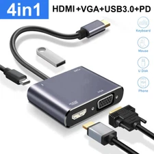 4 in 1 Multiport Type-C USB Charging USB-C to 4K HDMI VGA Dual Display Adapter