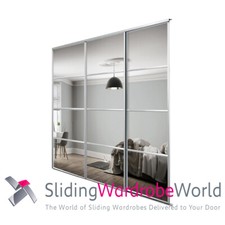 4 Panel Silver Framed Mirror Sliding Wardrobe Door Kits & Tracks (All sizes)