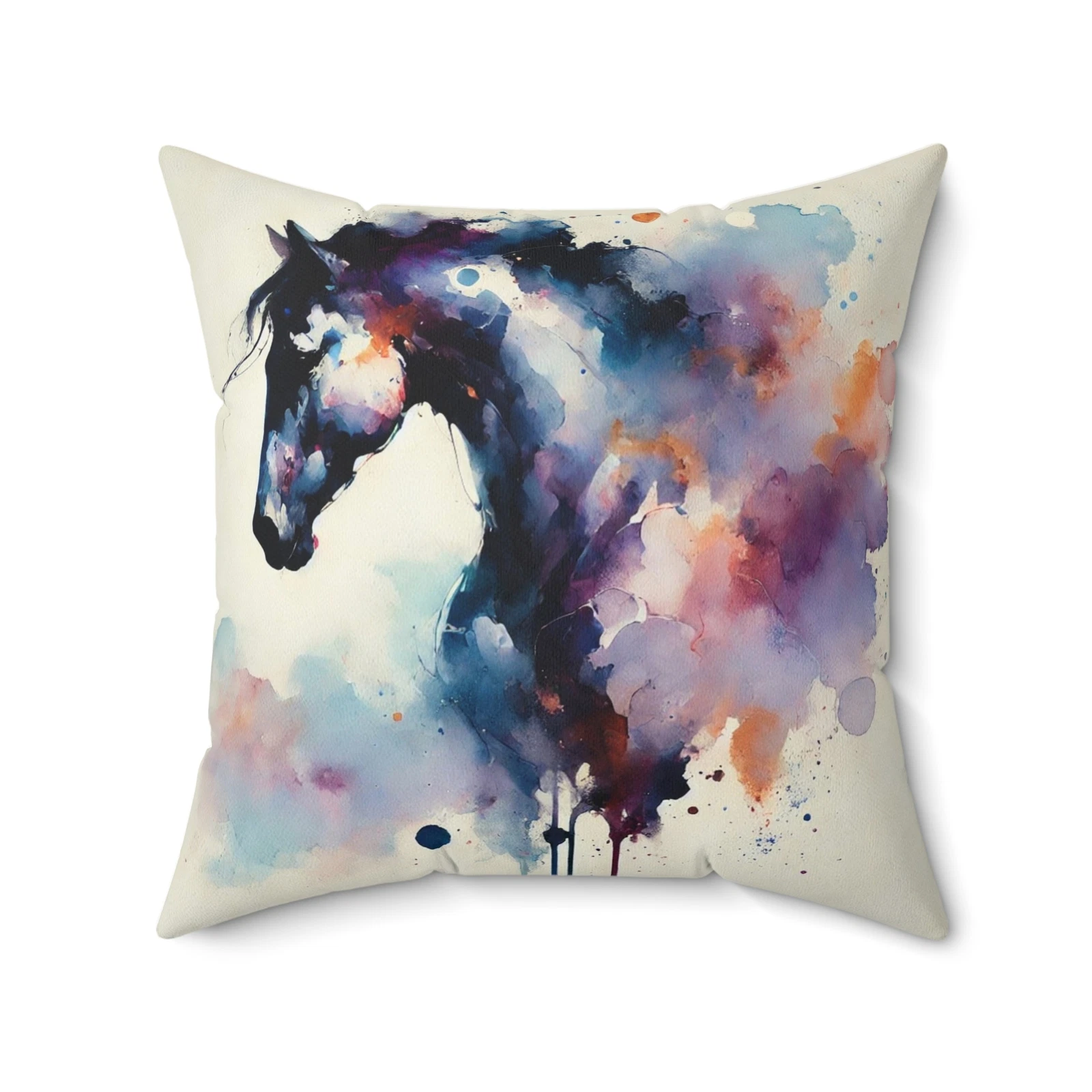 Square Pillow Modern Abstract Watercolor Dark Horse Design Housewarming Gift