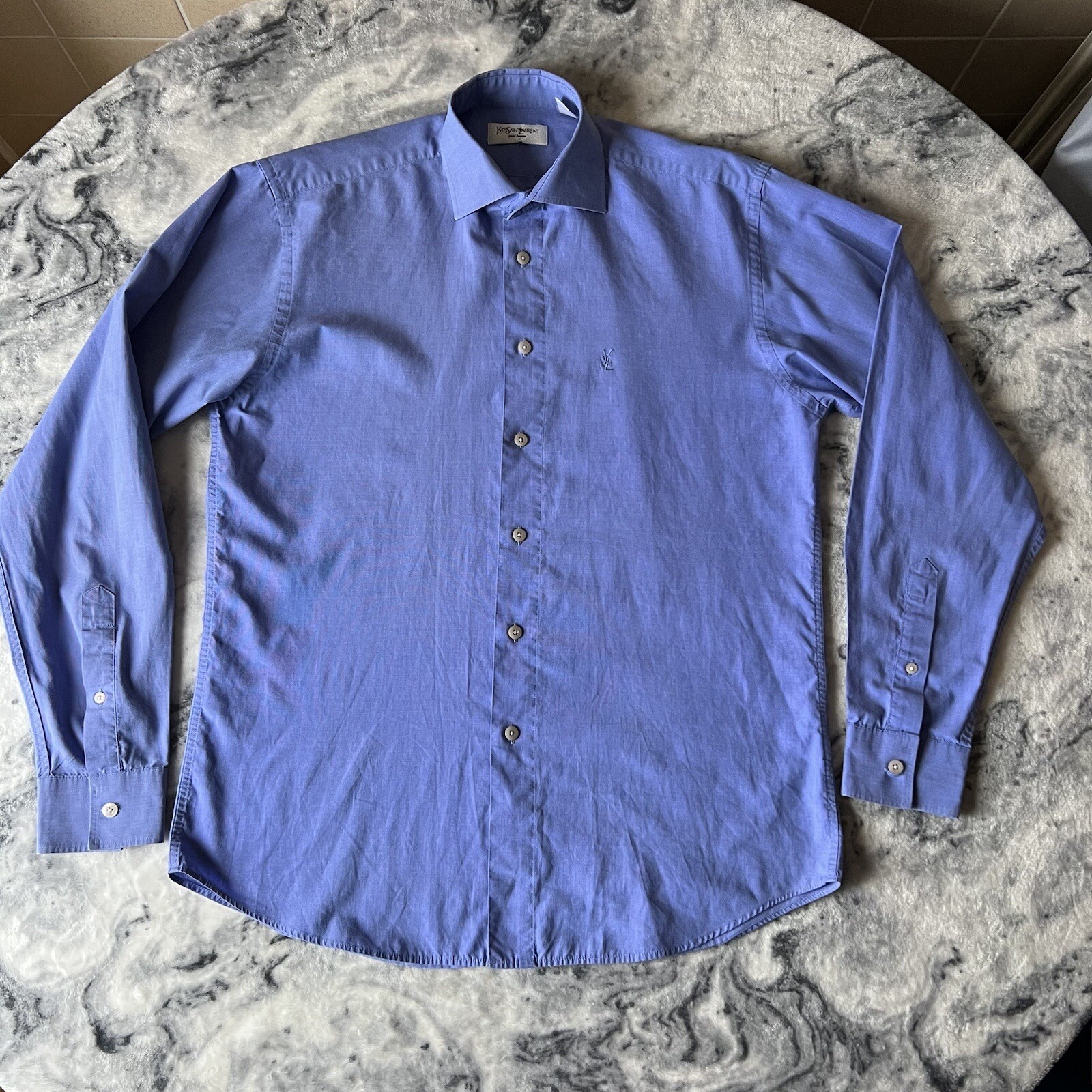 Yves Saint Laurent YSL camicia blu con bottoni uomo taglia 39 manica lunga 15 5