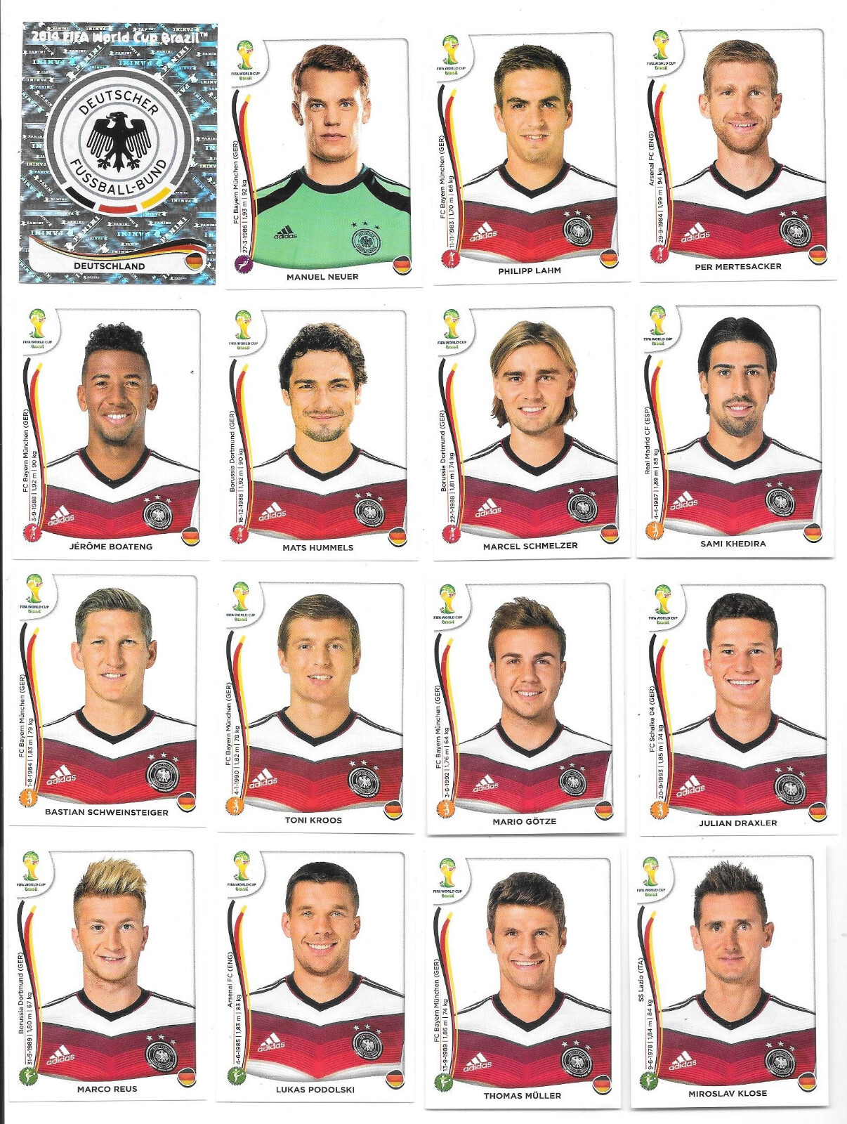 PANINI FIFA WORLD CUP BRAZIL 2014, Team GERMANY 16 Mint Stickers. B22b