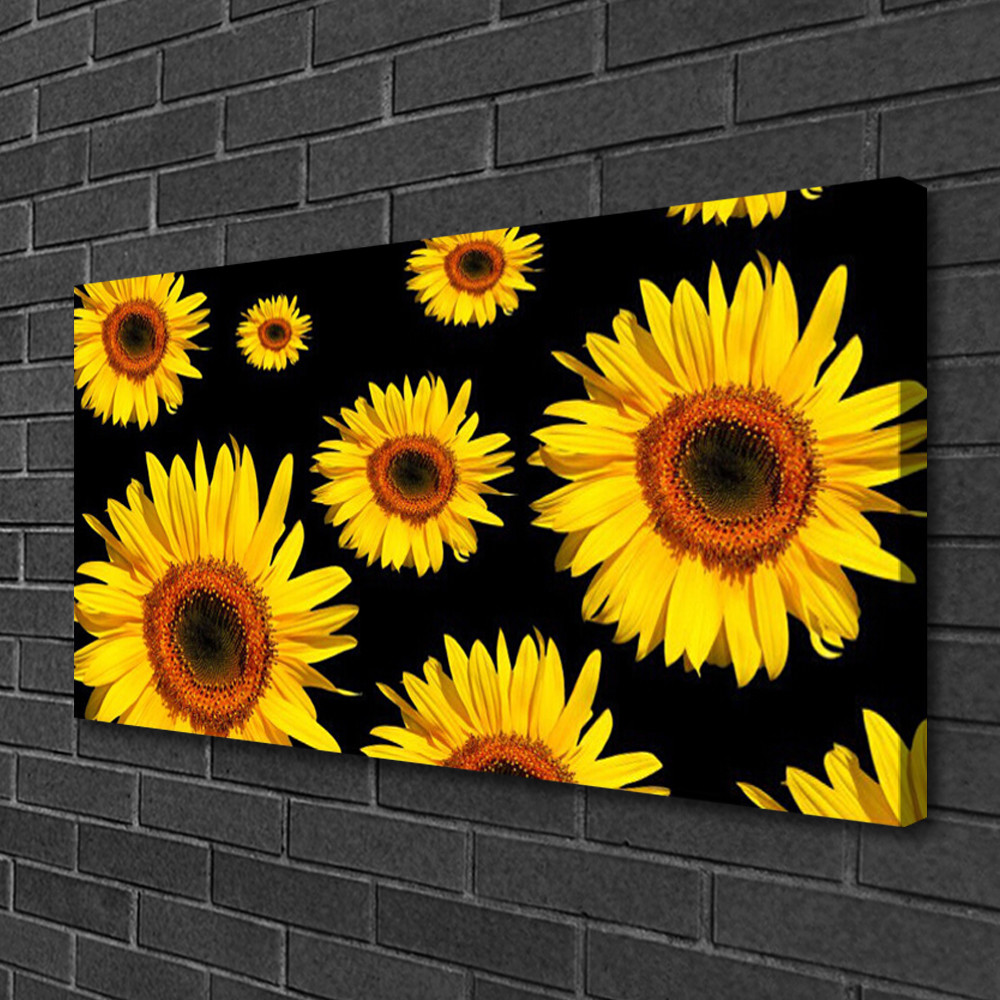 Toile florale tournesol deco de salon chaleureuse et lumineuse en tissu tendu 100x50