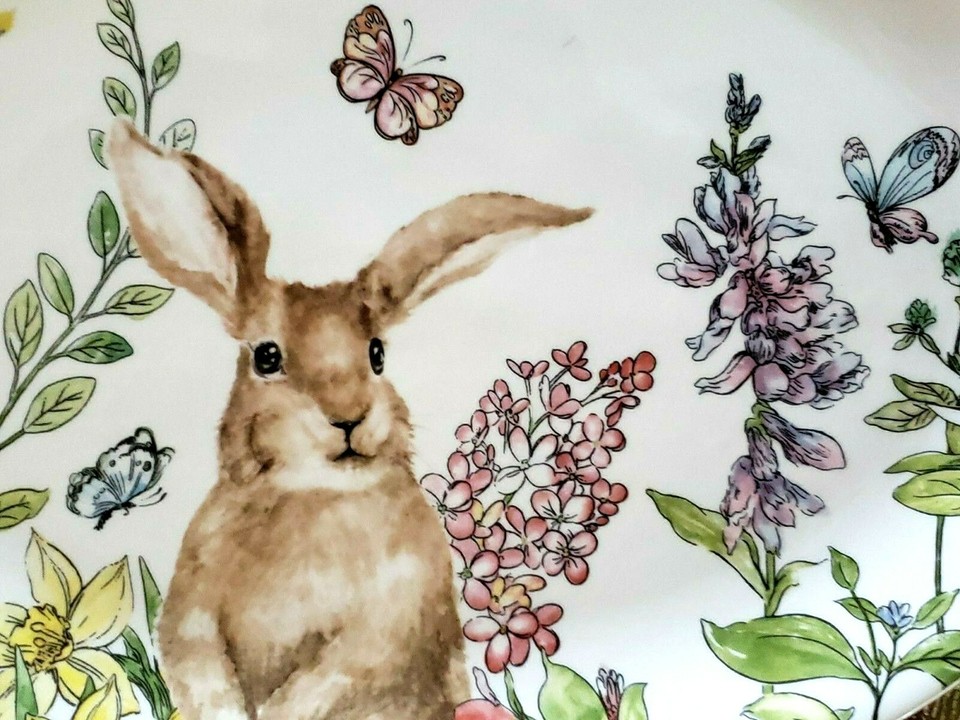 Grace Teaware Ceramic EASTER Bunny Rabbit Floral Butterfly Meadow OVAL ...