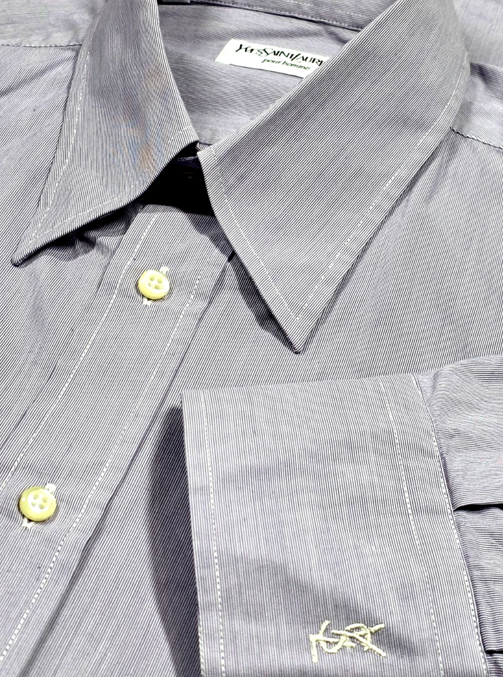 Camisa de vestir vintage Yves Saint Laurent para hombre con botones 17-43 púrpura a rayas Italia Foto 3 de 4