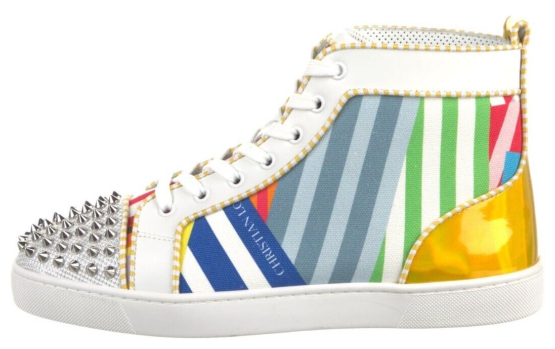 Christian Louboutin Lou Spikes Orlato high Top Sneakers Size 13 46 Christian Louboutin Lou Spikes Orlato Flat White Blue High  main image 2