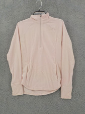 WOMENS SWEATSHIRT SPORTY HALF ZIP PALE PEACH LONG SLEEVES FRONT POUCH PRE-OWNED