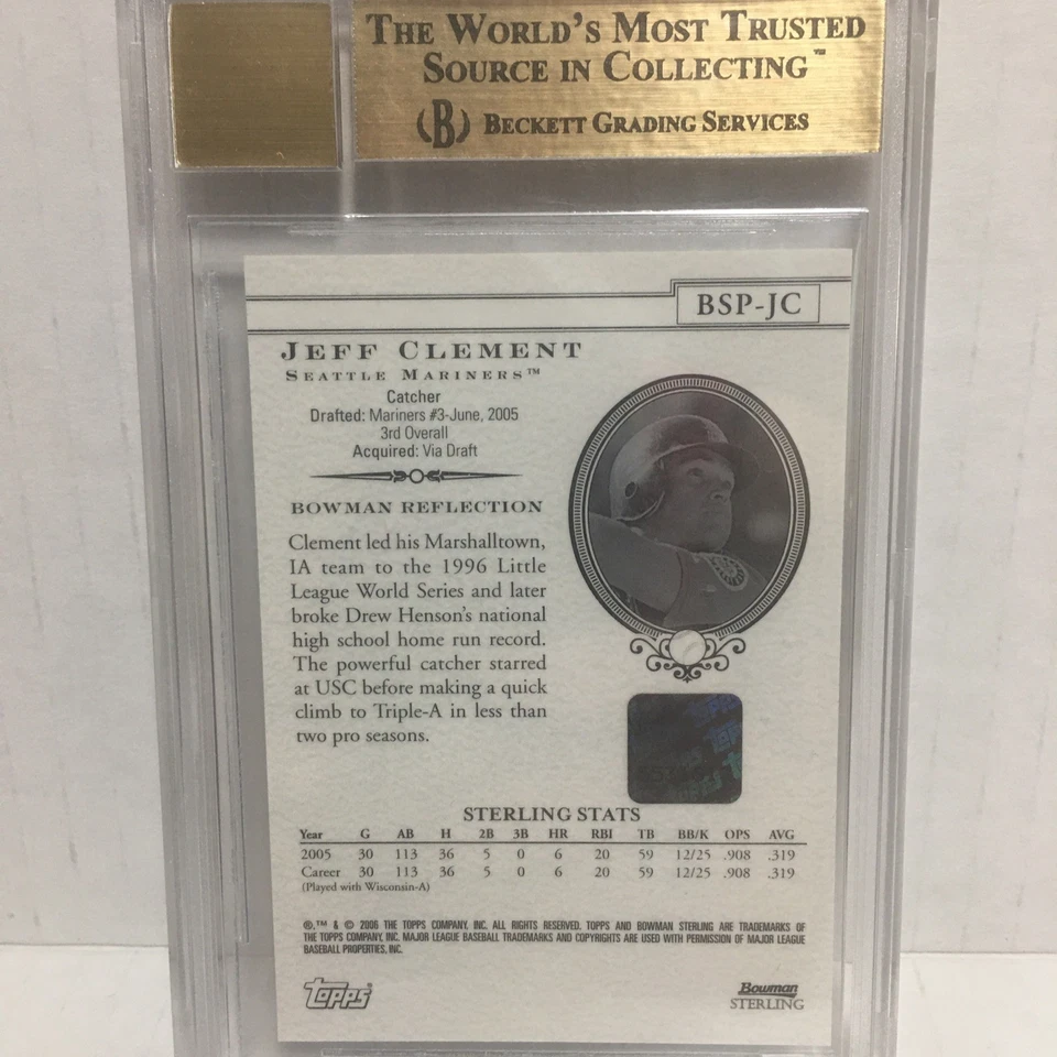 JEFF CLEMENT 2006 Bowman Sterling Prospects #BSP-JC Rookie Card RC (AUTO BGS 10) - Image 2 of 4