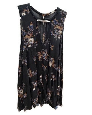 Free People Women's Black Floral Sleeveless Swing Trapeze Short Dress S