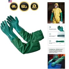 26" Rubber Chemical Resistant Gloves, PVC Reusable, Heavy Duty Waterproof Wit...