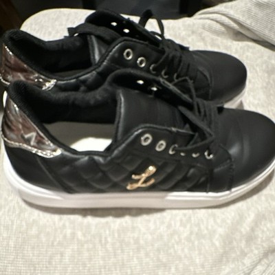 G by GUESS Quilted Black Sneakers with Metallic Accents and Logo Lace Up Low Top
