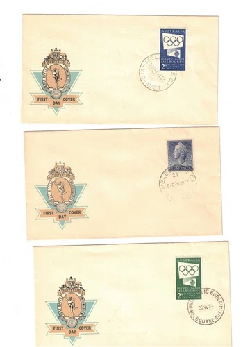 Australia 1954/55 UNADDRESSED OFFICIAL FDCs       Lot 2   (3 items)