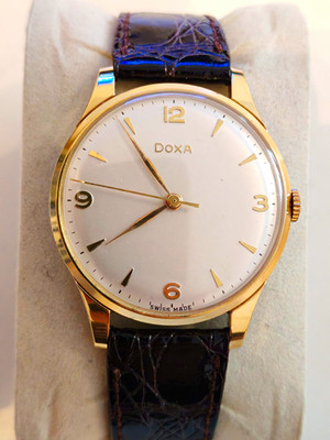 DOXA  Handaufzug. 35 mm. Vergoldet 20 mir. Echt Leder Armband. Top Sammler Zusta