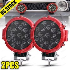 2pc 7inch 51w Round Led Work Lights Flood Offroad Fog Driving For Truck Atv Red