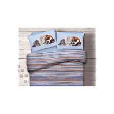 COMPLET muni de la FICHE de DRAPS de lit de CHIEN ET de CHAT BLEU var.454