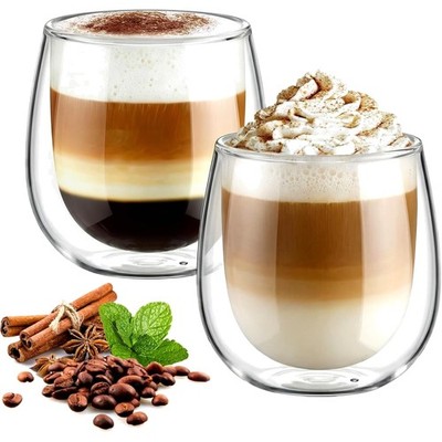 250 ml Double-Walled Latte Macchiato Glasses, Set of 2, Borosilicate Glass, C...