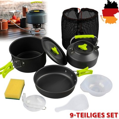 Camping Kochgeschirr Set 2~3 Personen Mit Pfanne Großem Topf Teekanne Picknick