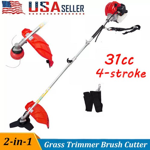4-Stroke Gas Weed Eater, 31cc 15lb 13in Straight Shaft Trimmer for Lawns Grass