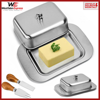 Butterdose Edelstahl Mit Deckel Und Messer Gabel Set FüR 250G Butter