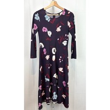 ANN TAYLOR Size 0 Floral A Line Midi Dress Stretch Purple Multicolor 