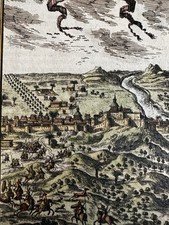 Agra India city hand colored birds-eye view print 1683 Mallet charming color