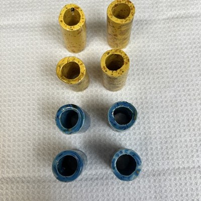Vintage Macrame Ceramic Beads - Blue Speckled and Yellow Speckled  Lot Of 8 Boho
