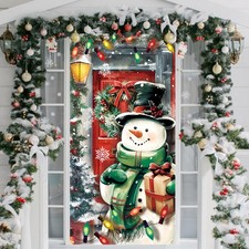 Christmas Decorations Snowflakes Snowman Door Cover Banner Xmas Gift 35"x71"