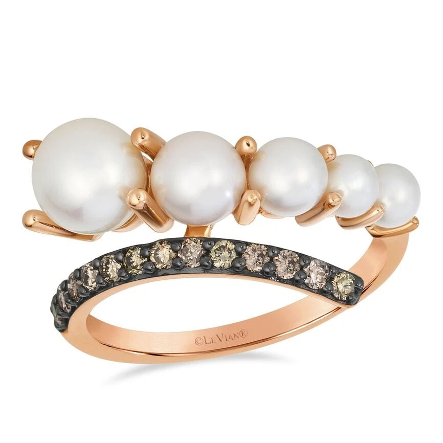 LeVian 14K Rose Gold Cocktail Ring with 0.24 TCW White Pearl & Diamond Size 6.5 - Image 2 of 4