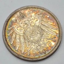 1914-A German Empire 1 Mark Silver Coin - Lovely Dual Sided Toning *J4*