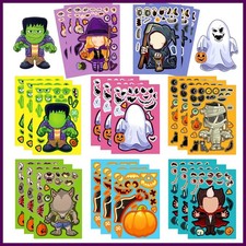 8/16 Sheets Halloween Make Face Puzzle Sticker DIY Pumpkin Ghost Kids Toy