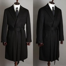 Men Long Overcoat Wool Blend Coat Winter Business Outwear with Belt Custom Made